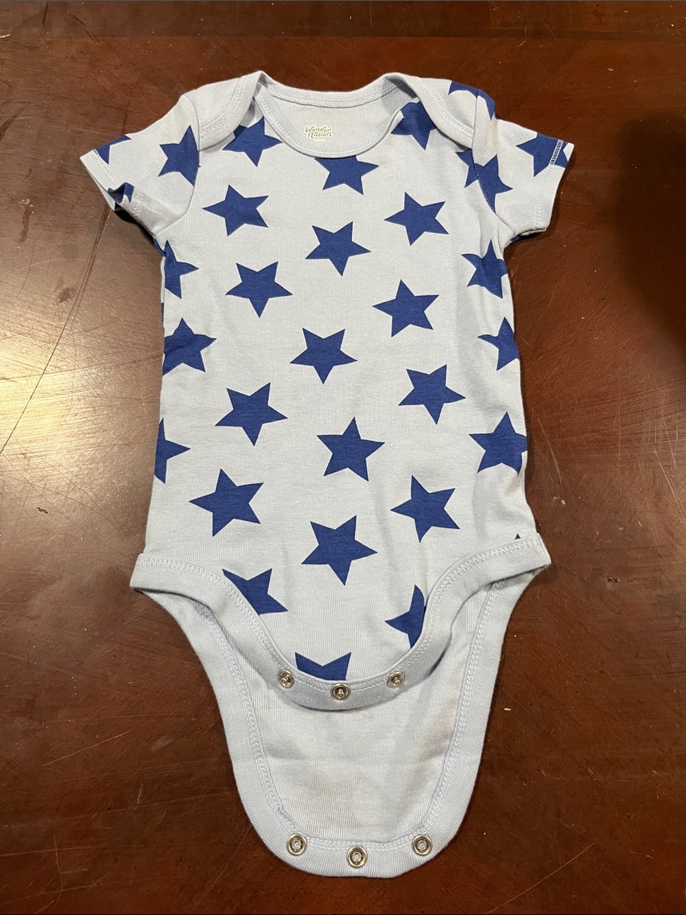 wonder nation Light Blue One-Piece Bodysuit with Blue Star Print